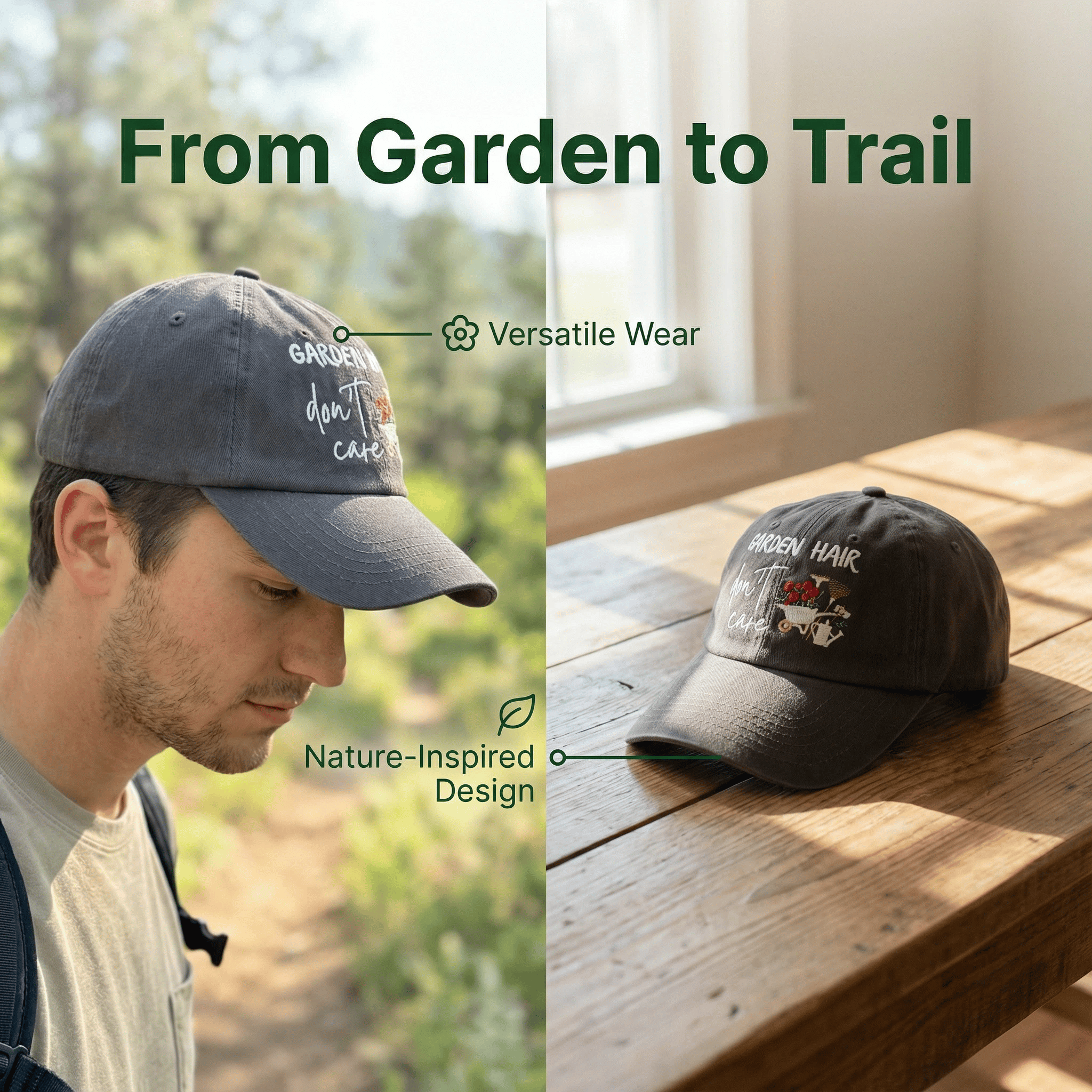🔥New Arrivals Exclusive Sale🔥Garden Hair, Don't Care Embroidered Hat - Plant Lover's Cap, Nature-Inspired Baseball Hat