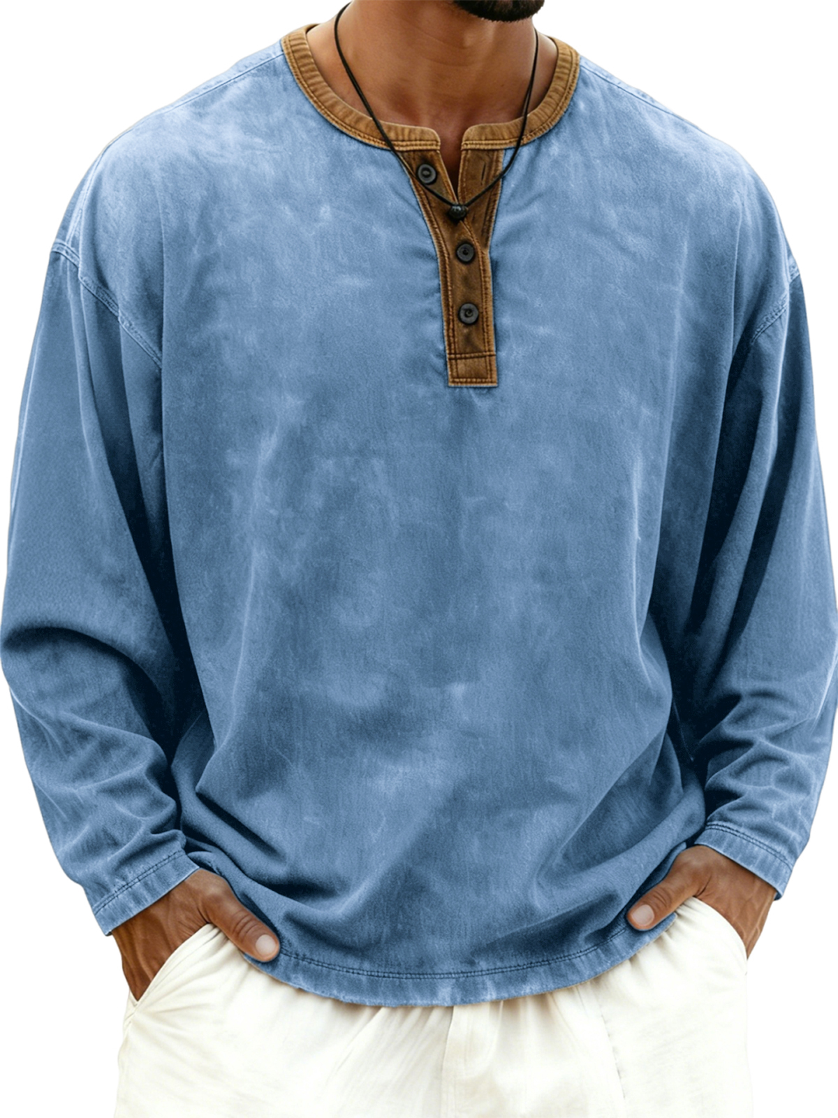Men's Vintage Colorblock Collar Henley Shirt