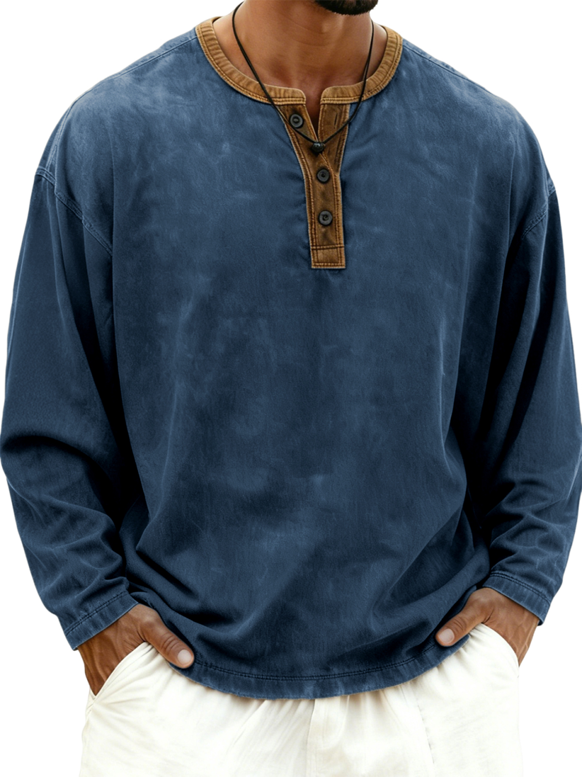 Men's Vintage Colorblock Collar Henley Shirt