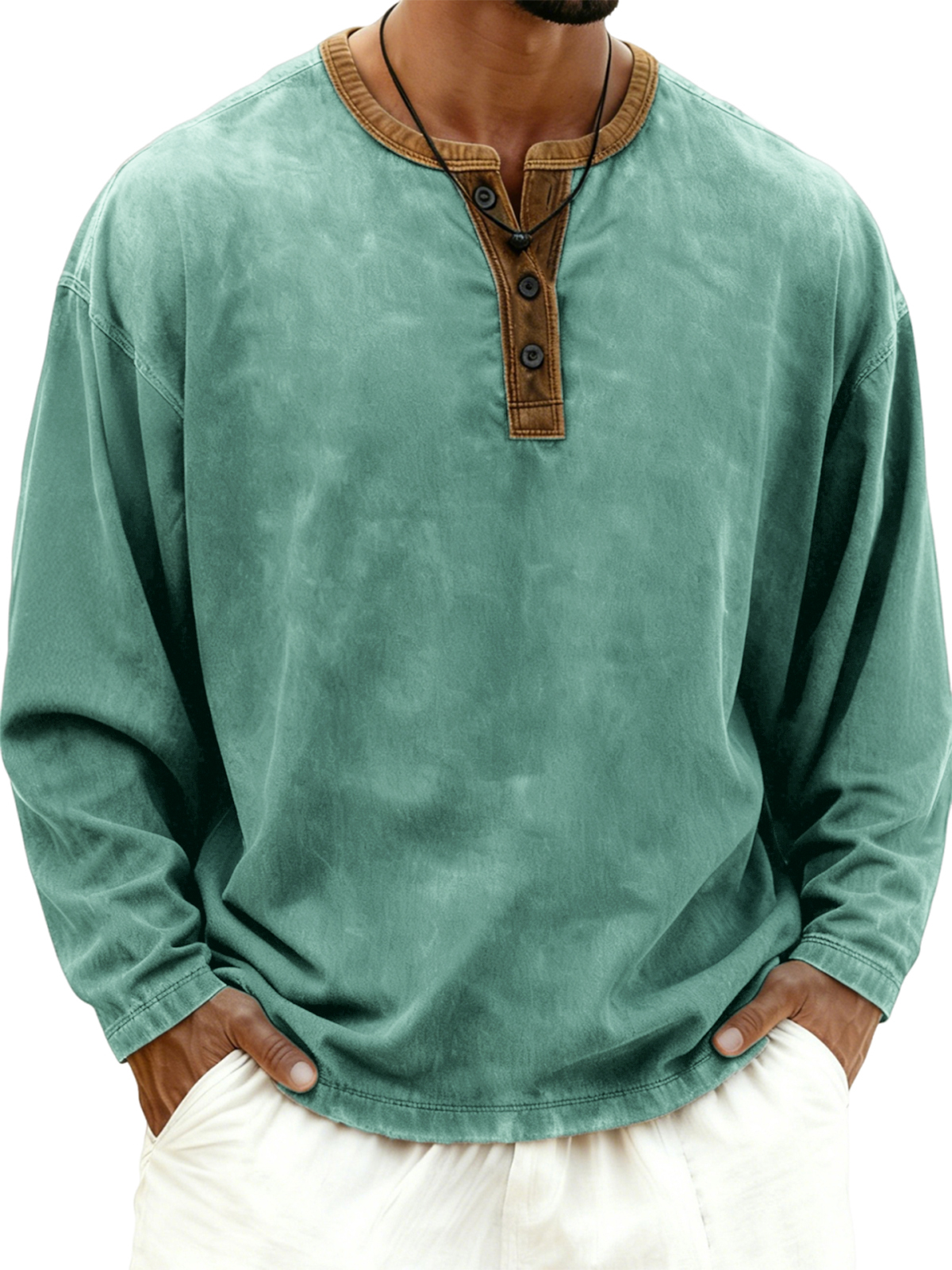 Men's Vintage Colorblock Collar Henley Shirt