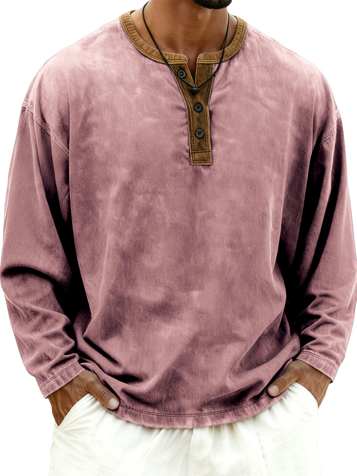 Men's Vintage Colorblock Collar Henley Shirt