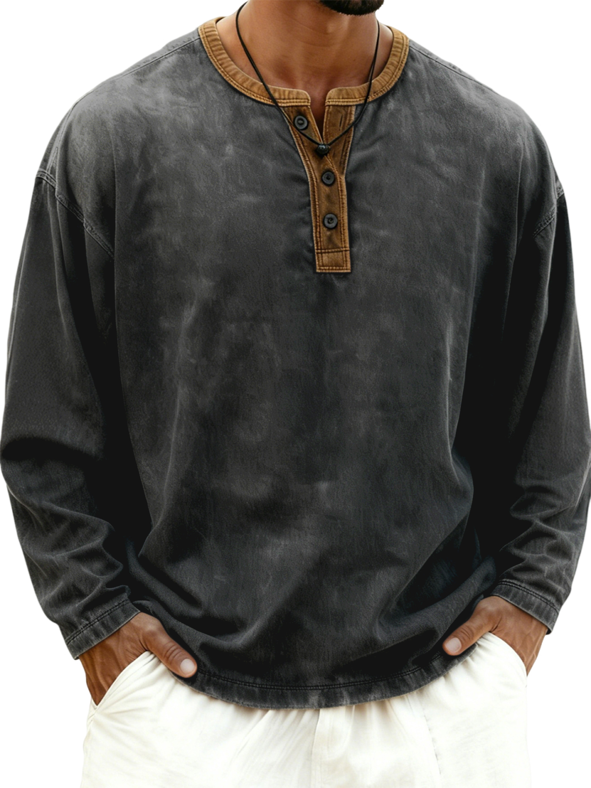 Men's Vintage Colorblock Collar Henley Shirt