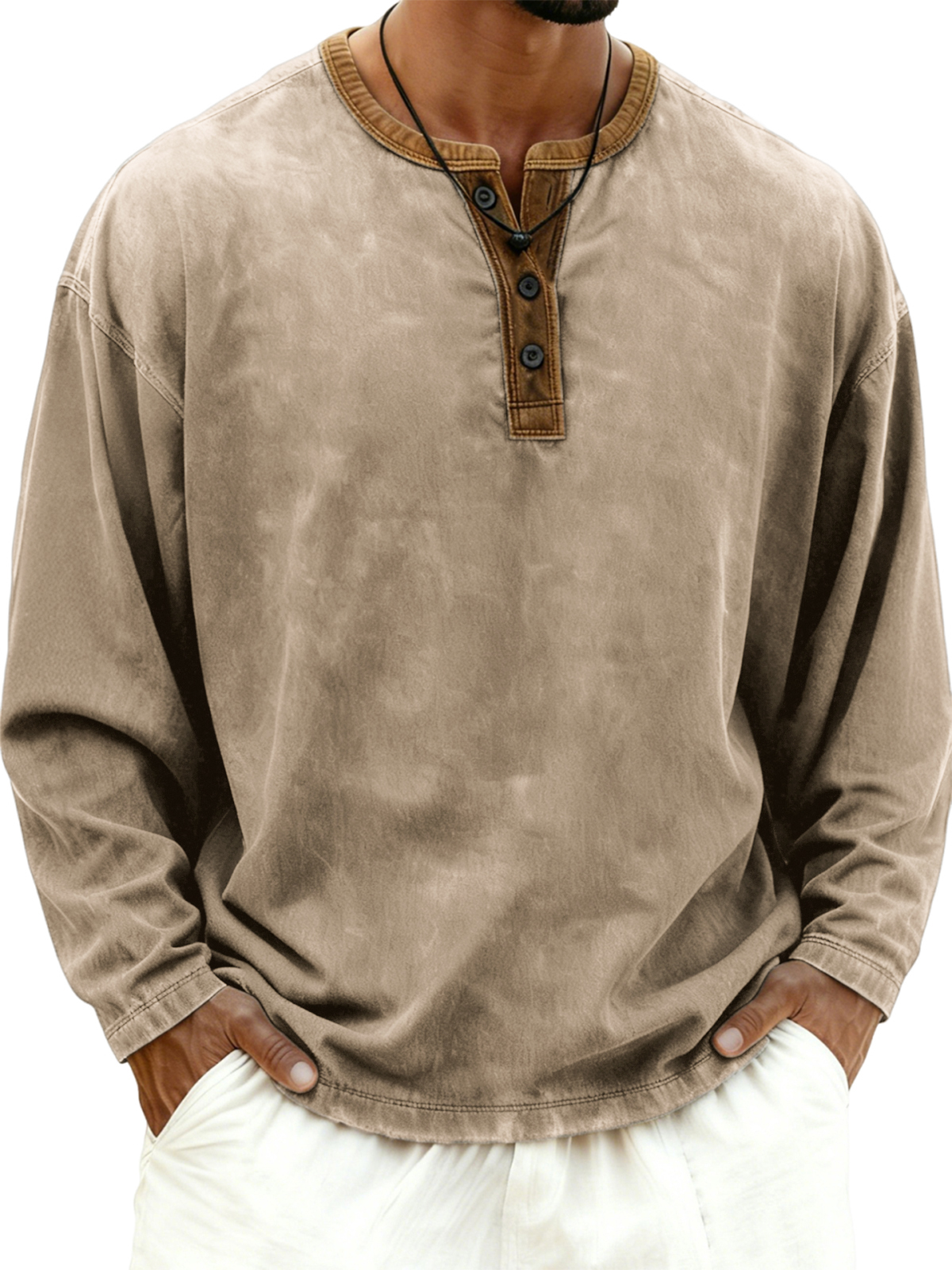 Men's Vintage Colorblock Collar Henley Shirt