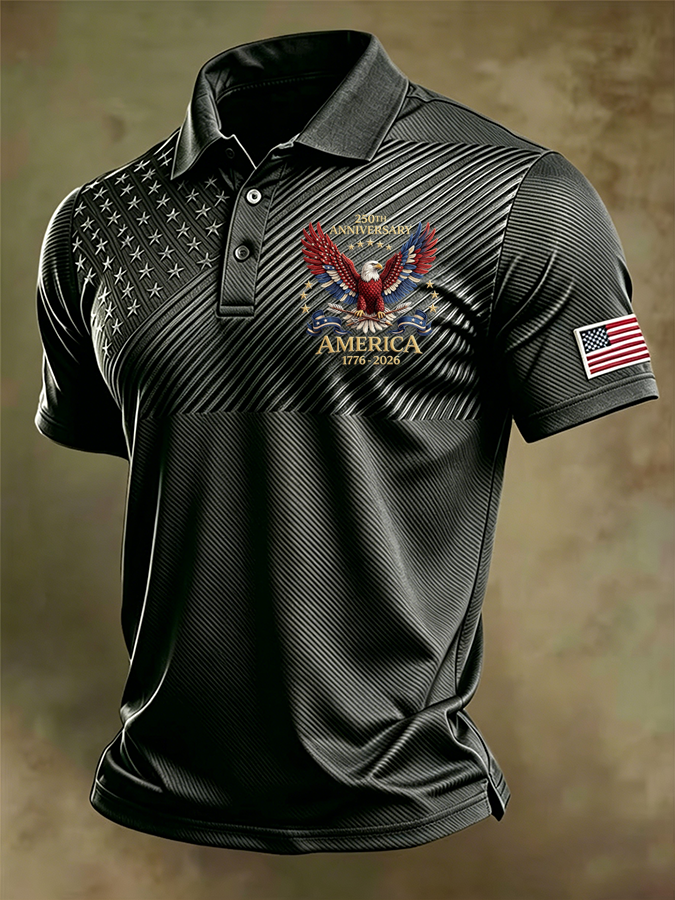 Men’s Ice Feel Patriotic Flag Print Polo Shirt – Sweat-Wicking Summer Performance Polo