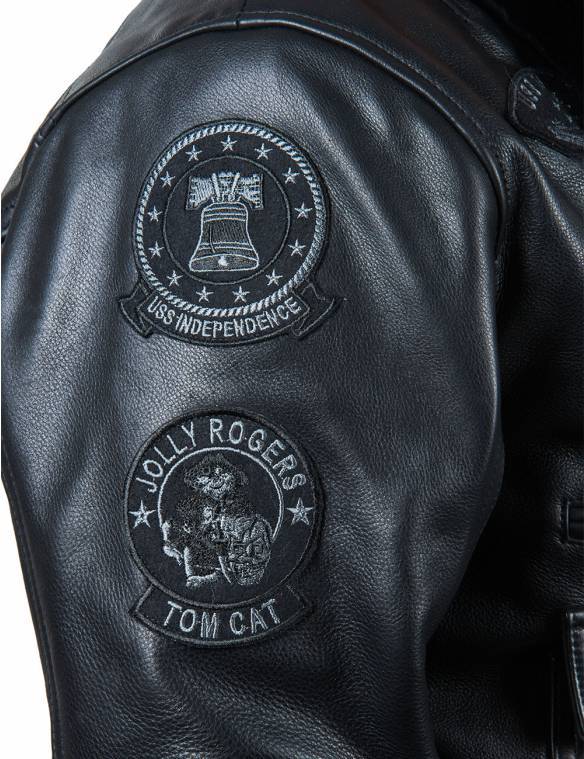 TOP GUN JOLLY ROGERS FLIGHT LEATHER JACKET BLACK