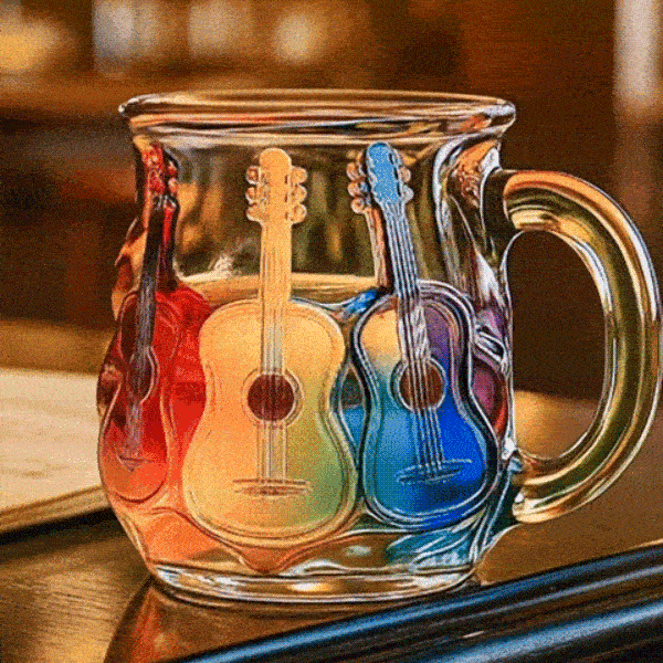 Guitar Coffee Mug - Novelty 3D Guitar Coffee Cup | Funny Music Themed Handmade Colored Glass Water Mug | Rainbow Art Music Glass Drinking Cup for Musicians Guitarist (A)