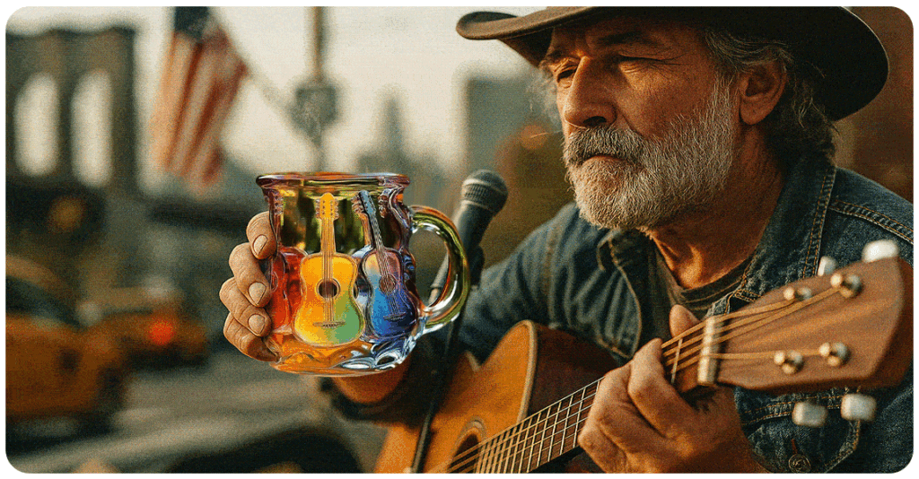 Guitar Coffee Mug - Novelty 3D Guitar Coffee Cup | Funny Music Themed Handmade Colored Glass Water Mug | Rainbow Art Music Glass Drinking Cup for Musicians Guitarist (A)