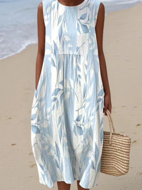 Women's Abstract Pattern Art Print Cotton Dress Boho Floral Print  Loose Summer