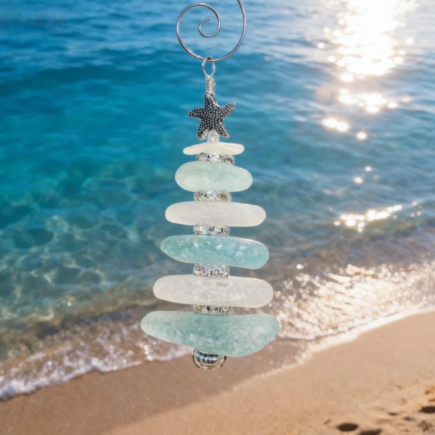 Personalized Sea Glass Christmas Tree Ornament