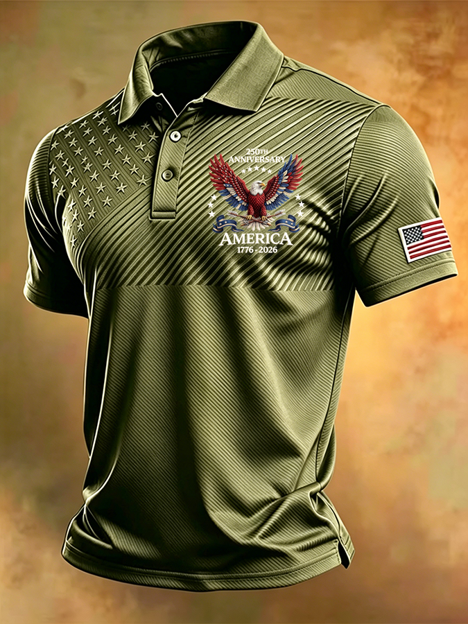 Men’s Ice Feel Patriotic Flag Print Polo Shirt – Sweat-Wicking Summer Performance Polo