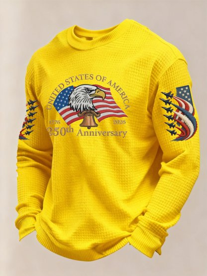 Men's American 250th Anniversary Print Waffle Knit Long-Sleeve T-Shirt