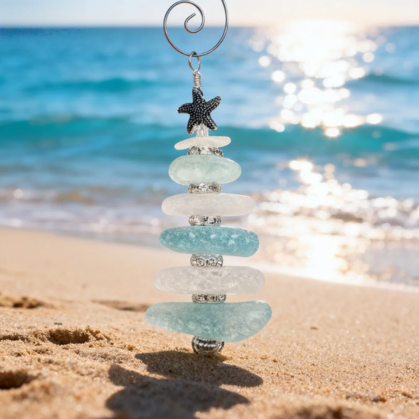Personalized Sea Glass Christmas Tree Ornament