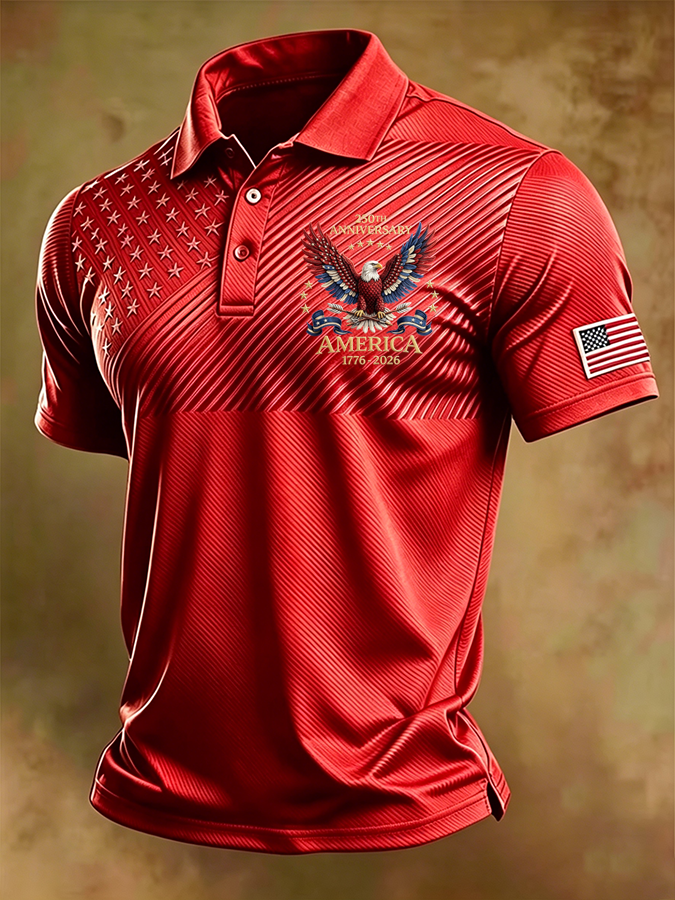 Men’s Ice Feel Patriotic Flag Print Polo Shirt – Sweat-Wicking Summer Performance Polo
