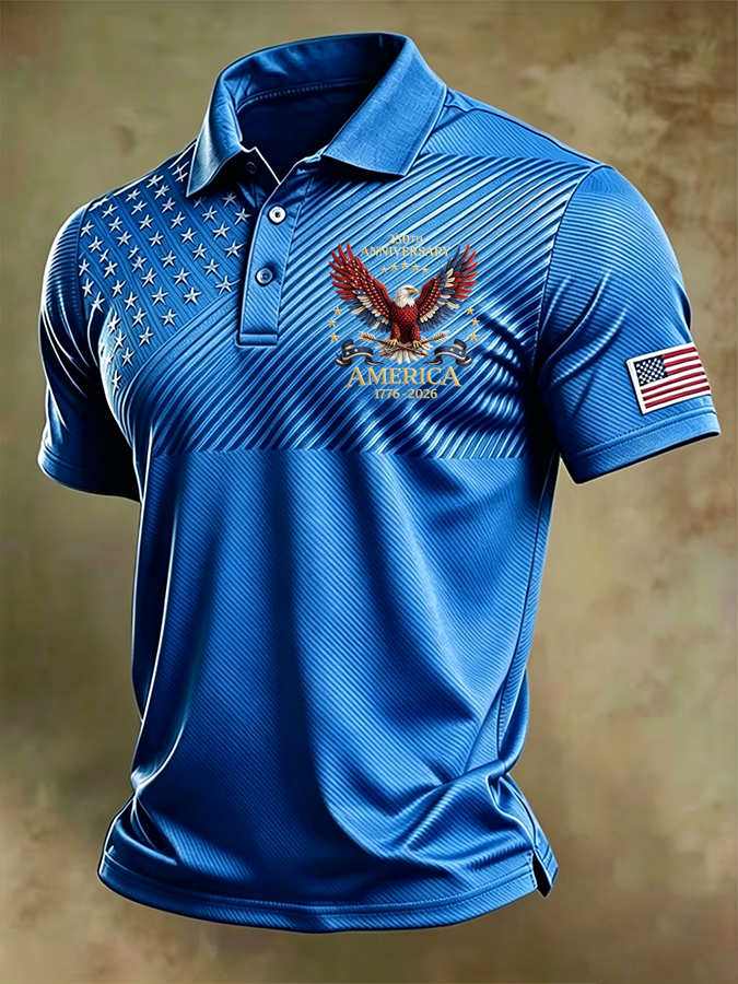 Men’s Ice Feel Patriotic Flag Print Polo Shirt – Sweat-Wicking Summer Performance Polo