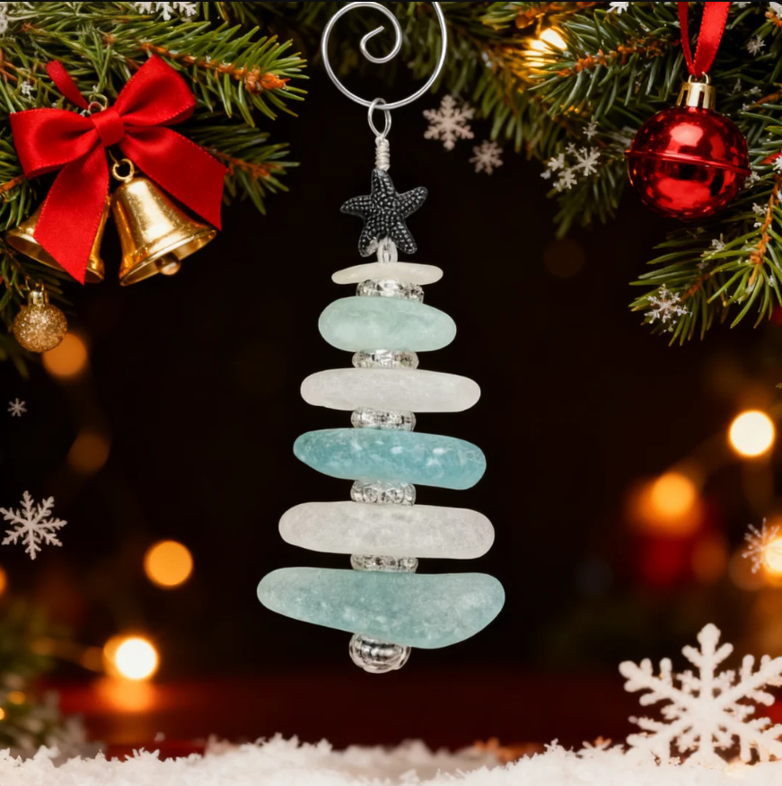 Personalized Sea Glass Christmas Tree Ornament