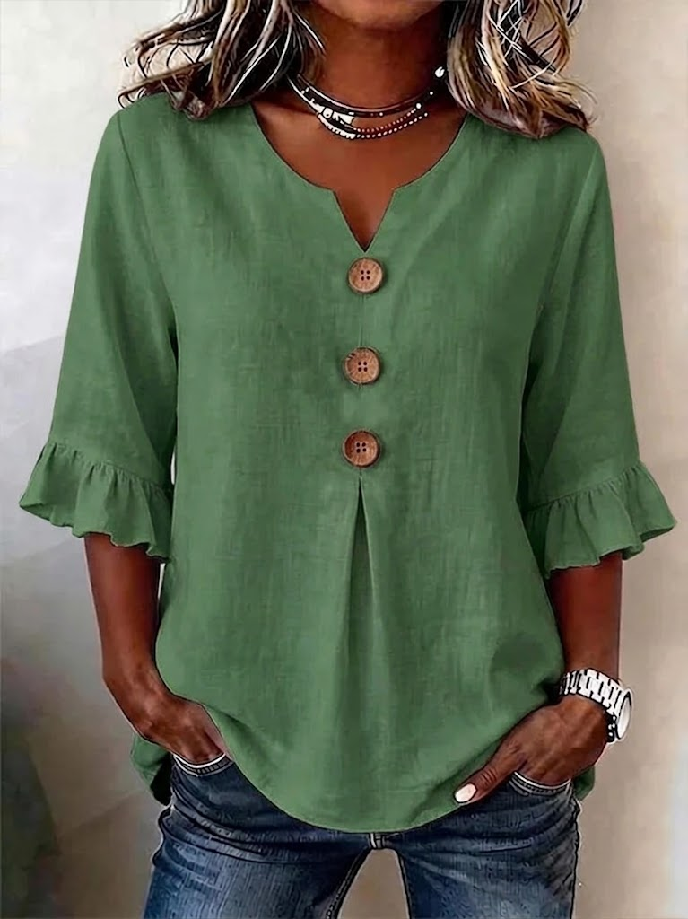 Women's Half Sleeve Blouse Summer White Plain Peplum V Neck Daily Going Out Vintage Top