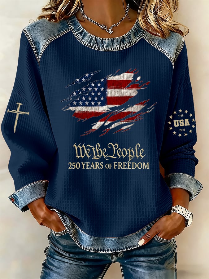 Women's 250th America Anniversary Casual Printed Waffle Sweatshirt