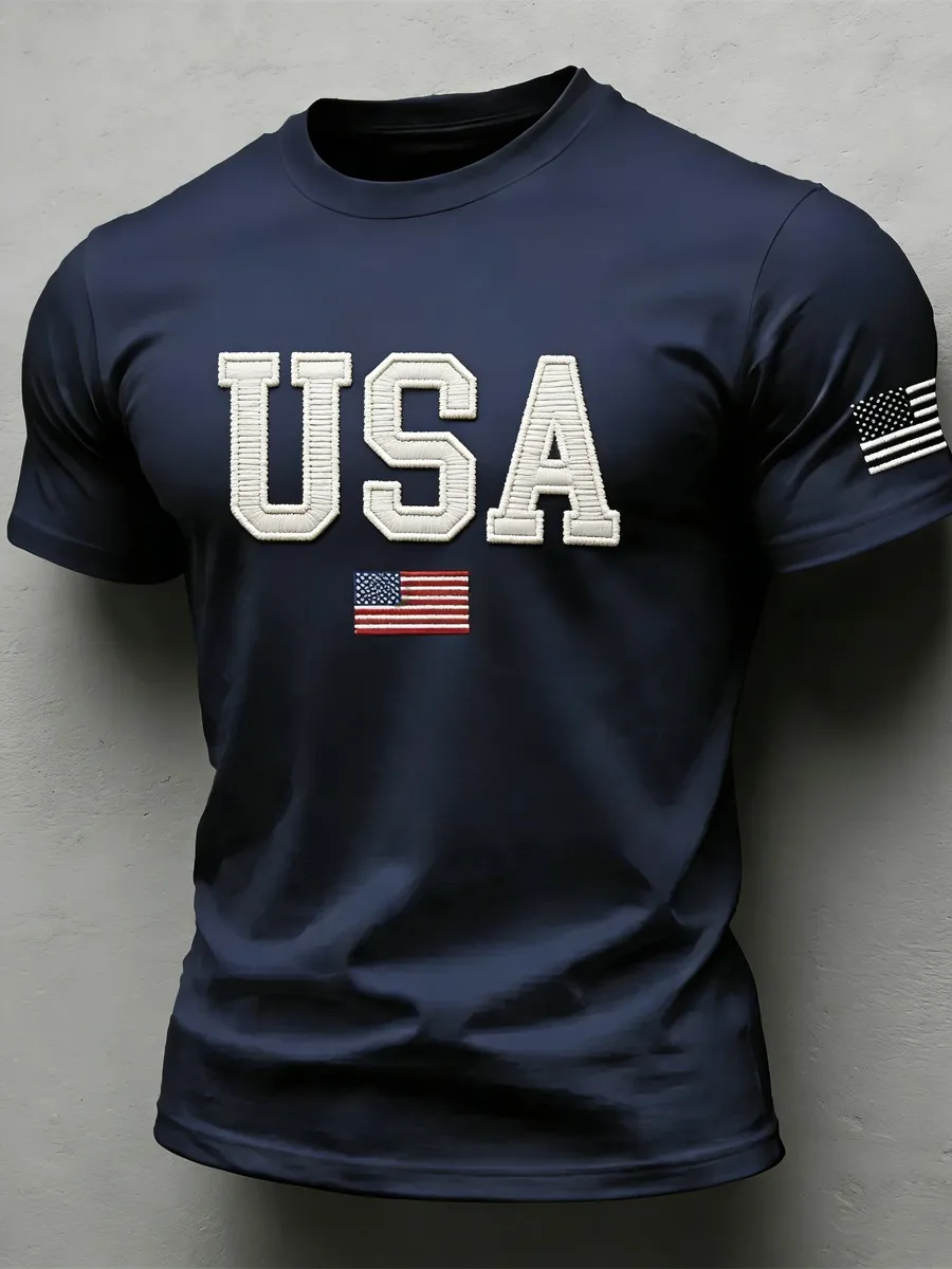 Men'S American Flag Independence Day Celebration Classic Pattern Short Sleeve T-Shirt