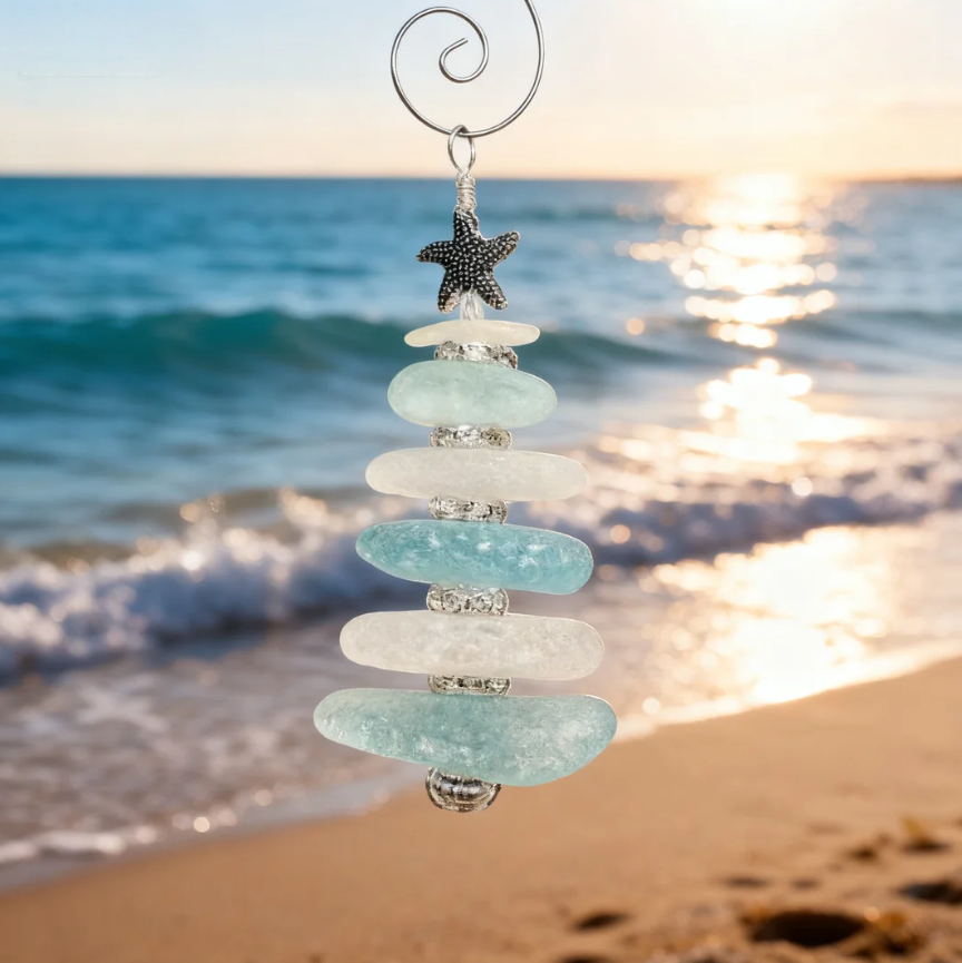 Personalized Sea Glass Christmas Tree Ornament
