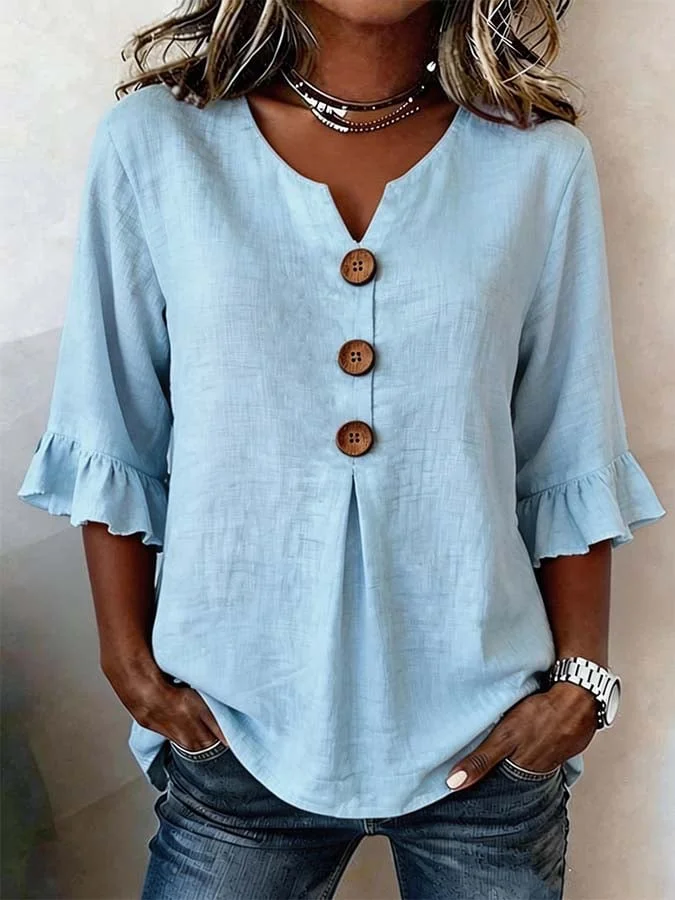 Women's Half Sleeve Blouse Summer White Plain Peplum V Neck Daily Going Out Vintage Top