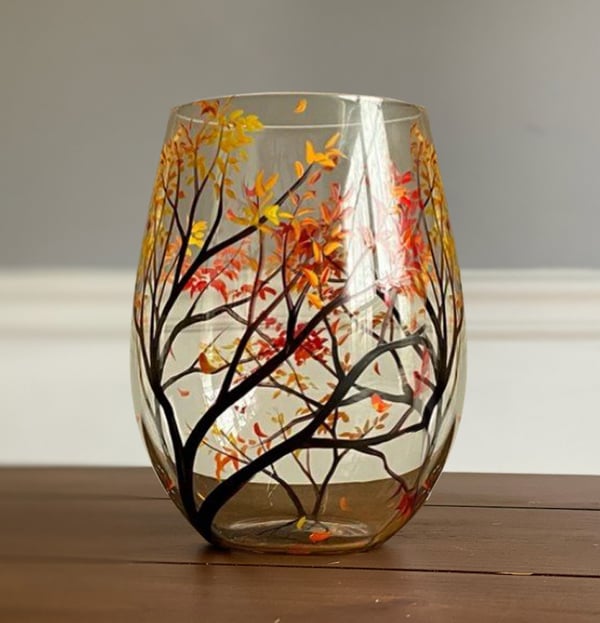 Hand Painted Art - Four Seasons Tree Wine Glasses