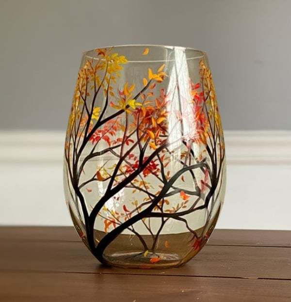 Hand Painted Art - Four Seasons Tree Wine Glasses