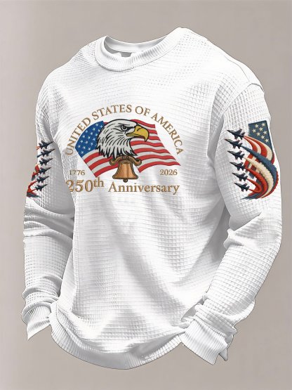 Men's American 250th Anniversary Print Waffle Knit Long-Sleeve T-Shirt