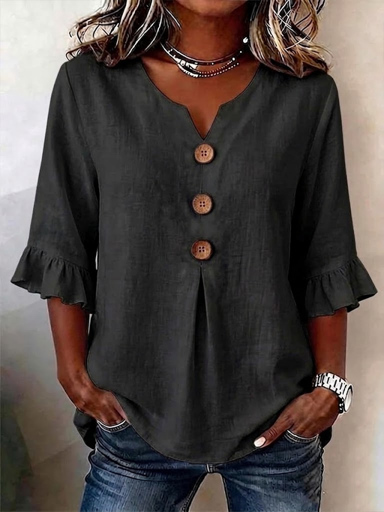 Women's Half Sleeve Blouse Summer White Plain Peplum V Neck Daily Going Out Vintage Top