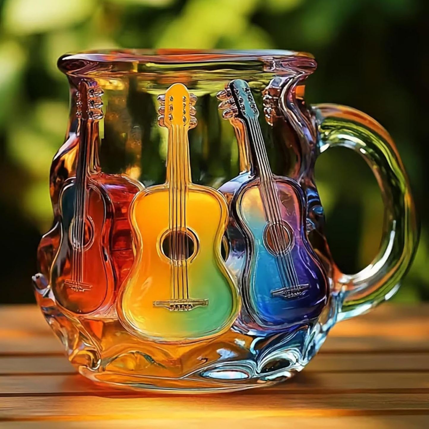 Guitar Coffee Mug - Novelty 3D Guitar Coffee Cup | Funny Music Themed Handmade Colored Glass Water Mug | Rainbow Art Music Glass Drinking Cup for Musicians Guitarist (A)