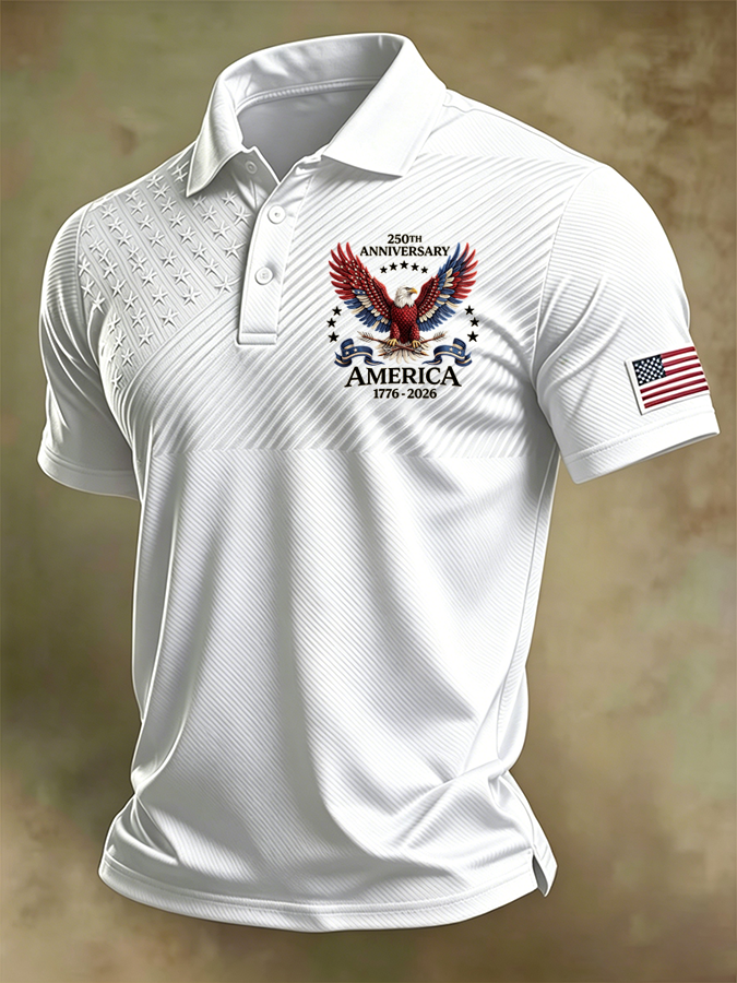 Men’s Ice Feel Patriotic Flag Print Polo Shirt – Sweat-Wicking Summer Performance Polo
