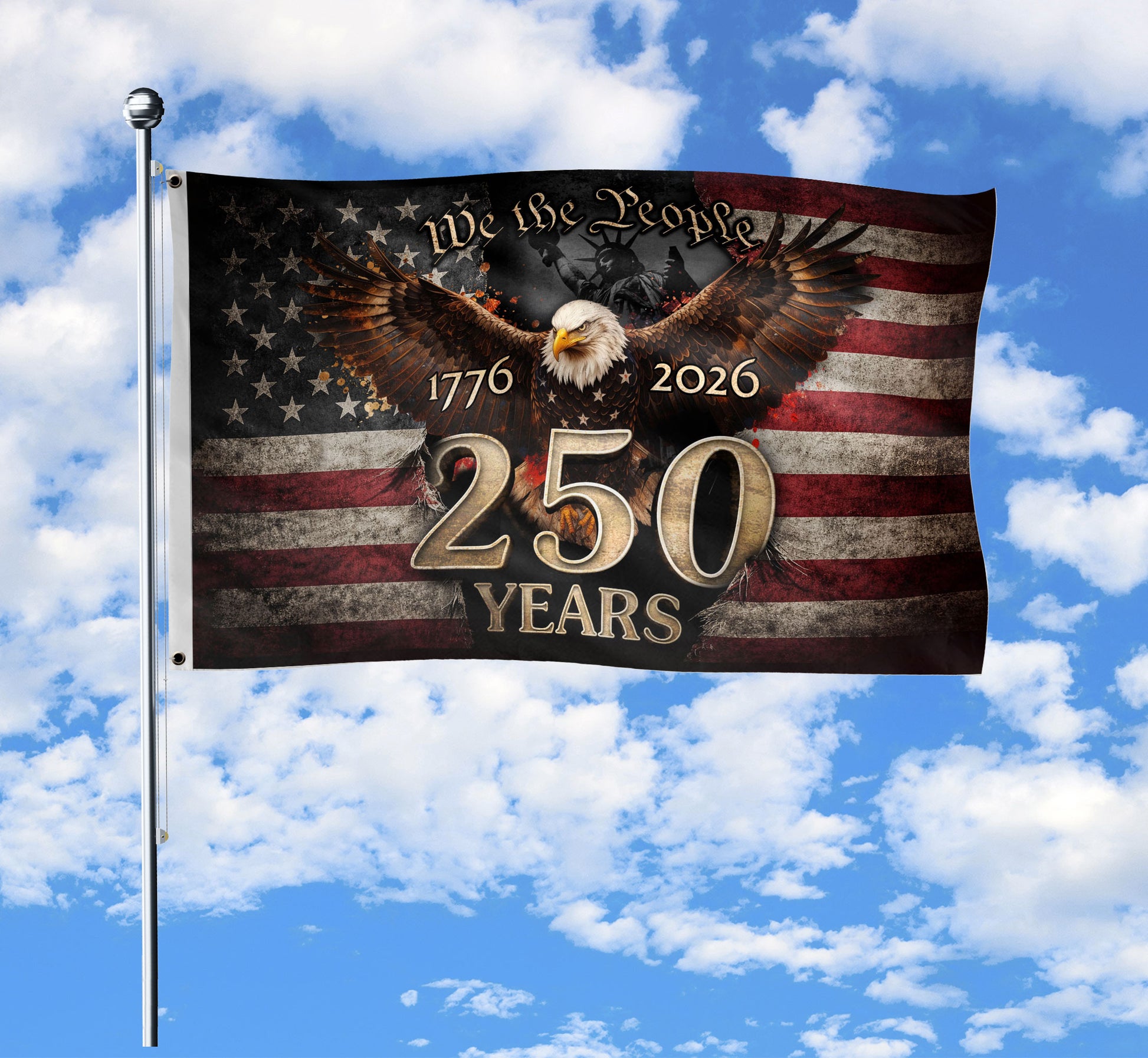 We The People 250 Years Semiquincentennial Flag 1776–2026 – Eagle Patriotic American Décor