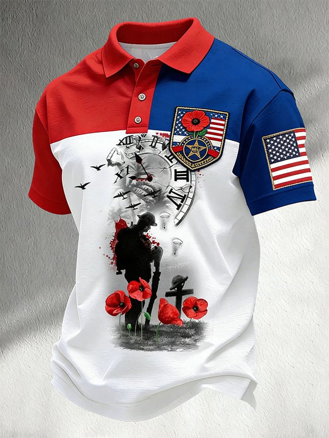Men's Casual Memorial Day Printed Polo Shirt