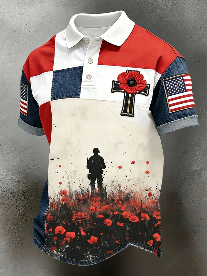 Men's Casual Memorial Day Printed Polo Shirt