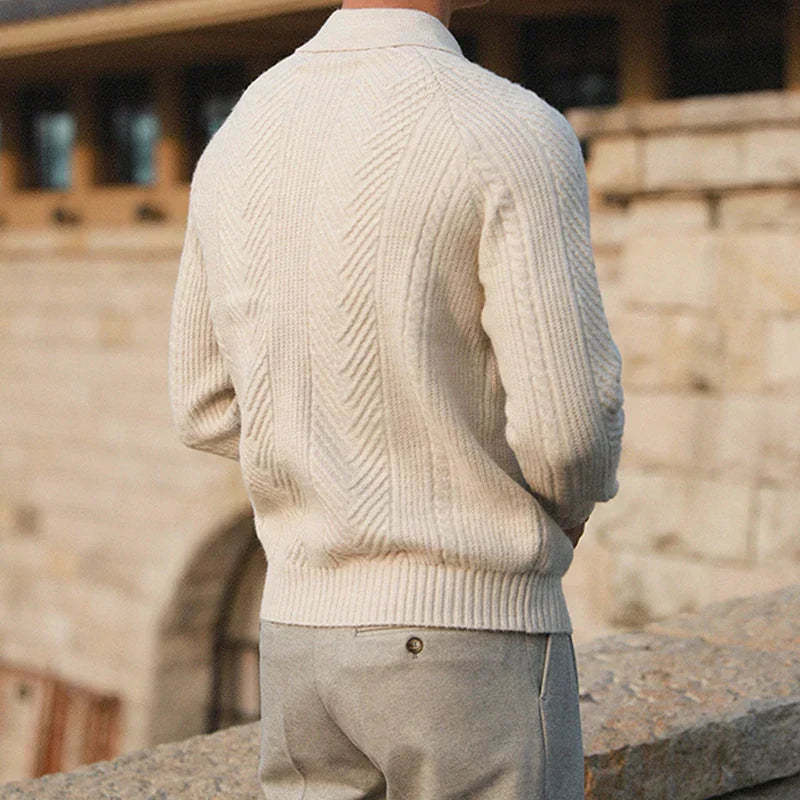Warm Refined Men's Polo Sweater - Relaxed Cut, Knit, Winter