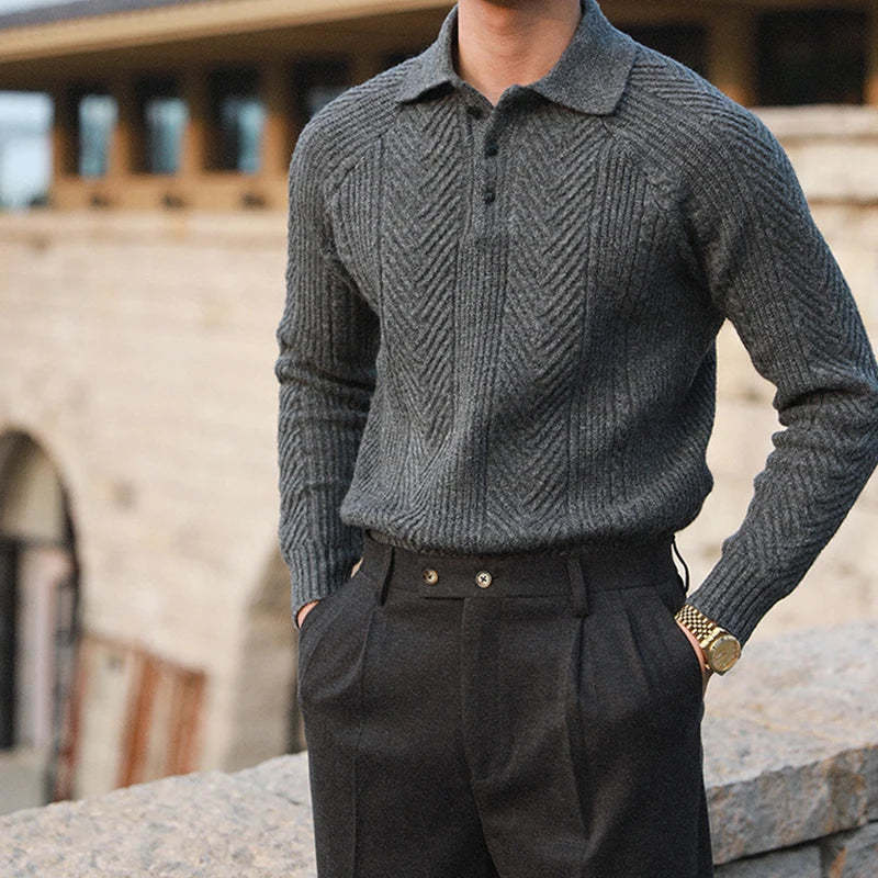 Warm Refined Men's Polo Sweater - Relaxed Cut, Knit, Winter