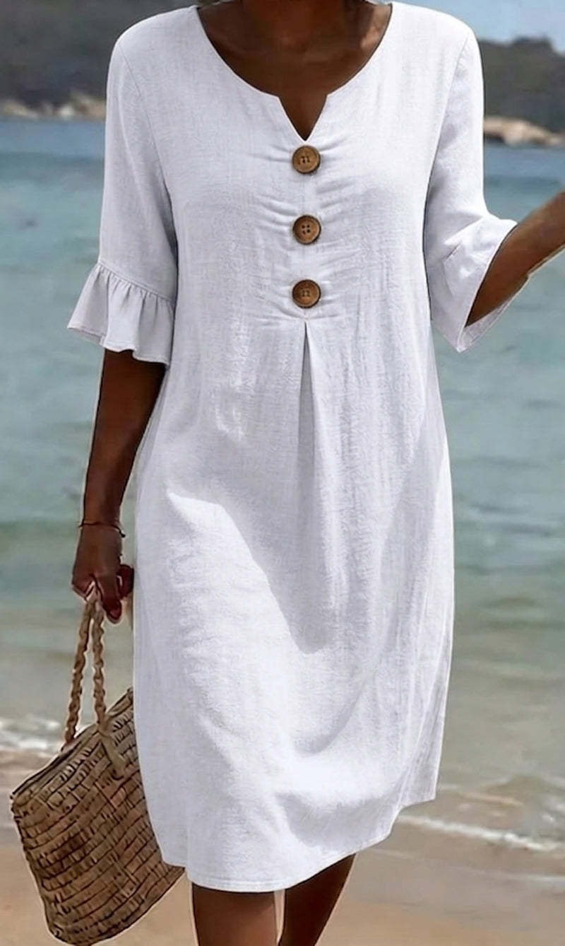 Women's dress with puff sleeves and buttons