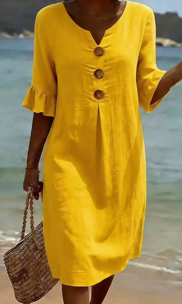 Women's dress with puff sleeves and buttons
