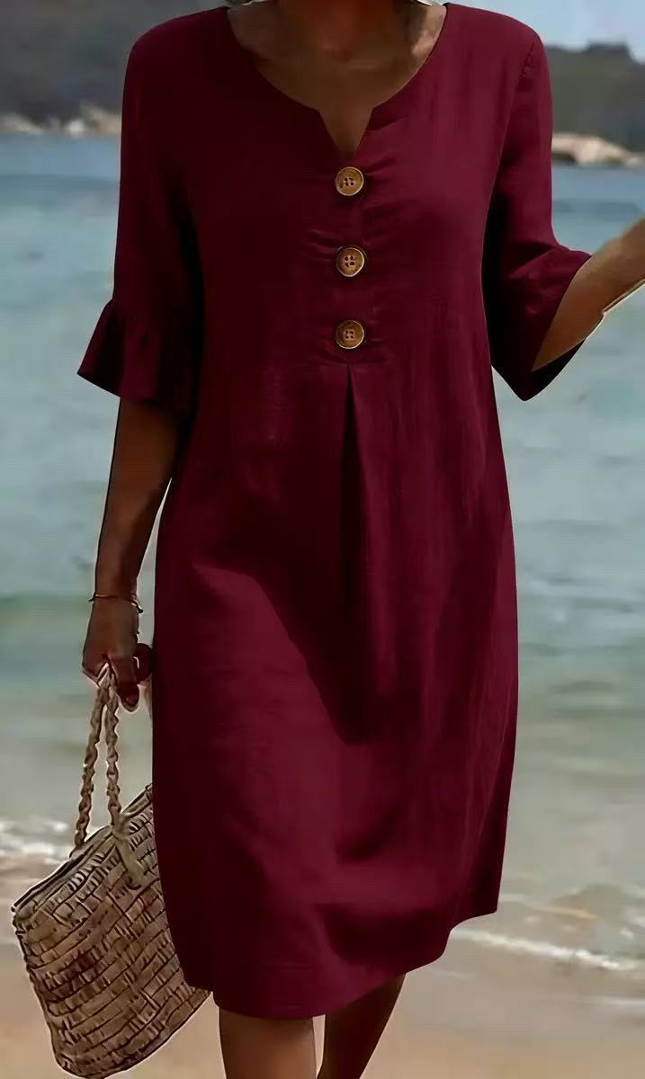 Women's dress with puff sleeves and buttons