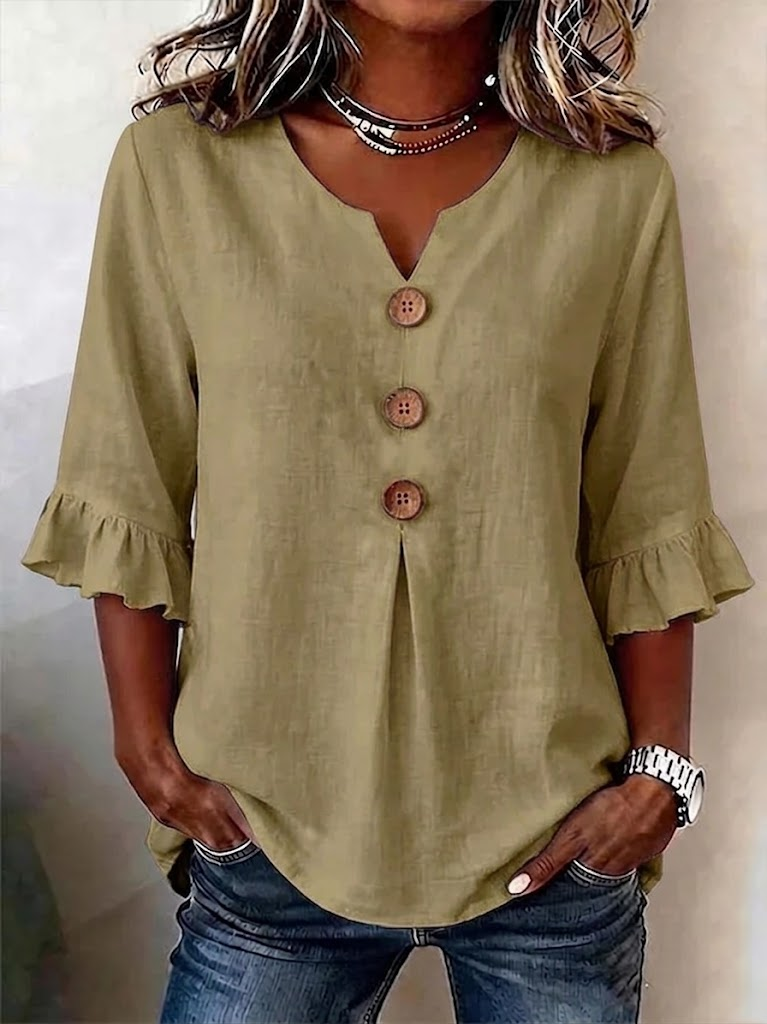 Women's Half Sleeve Blouse Summer White Plain Peplum V Neck Daily Going Out Vintage Top