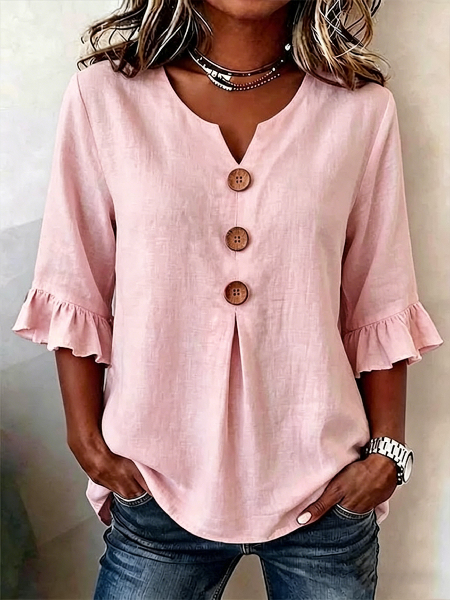 Women's Half Sleeve Blouse Summer White Plain Peplum V Neck Daily Going Out Vintage Top