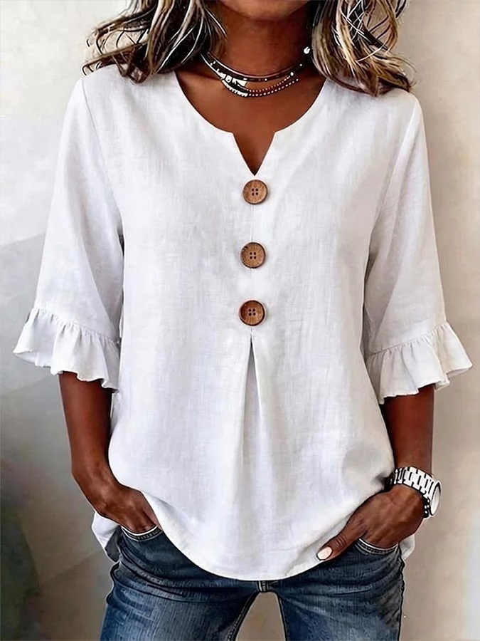Women's Half Sleeve Blouse Summer White Plain Peplum V Neck Daily Going Out Vintage Top