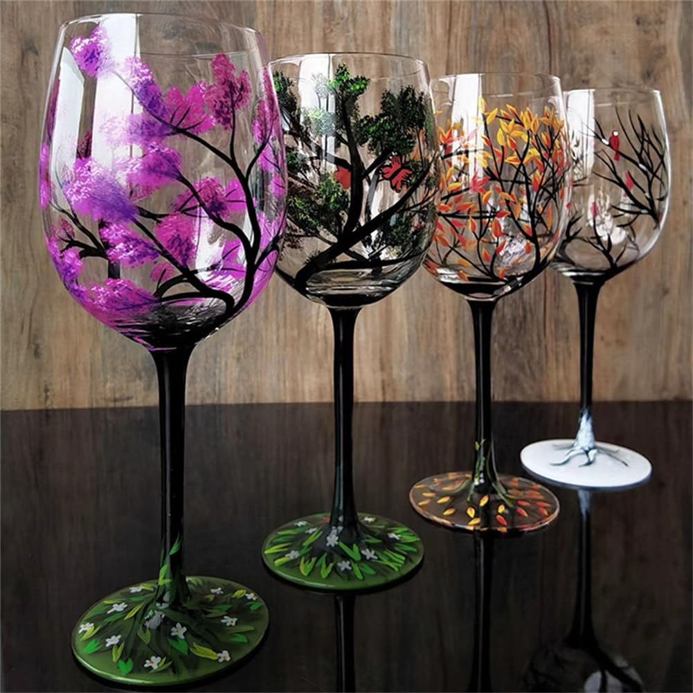 Hand Painted Art - Four Seasons Tree Wine Glasses