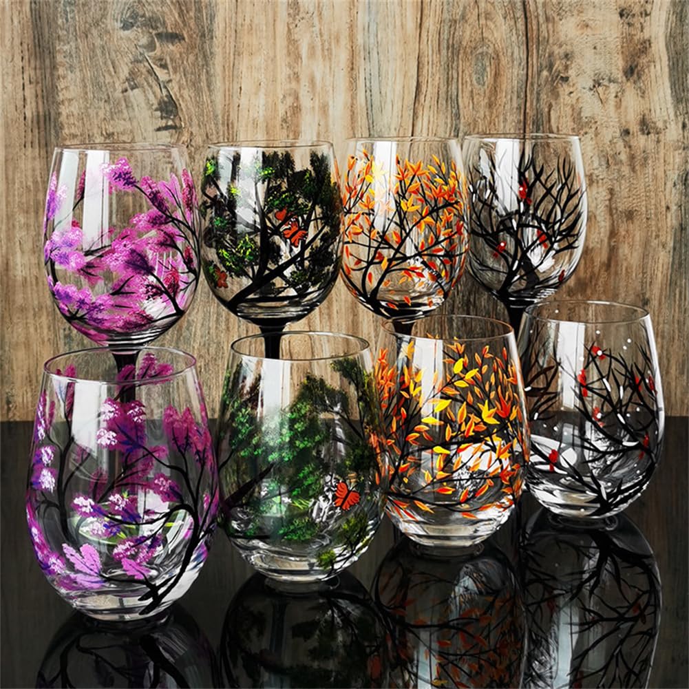 Hand Painted Art - Four Seasons Tree Wine Glasses