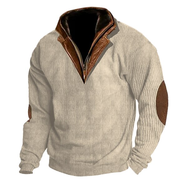 Men's Sweatshirt Apricot Navy Blue Brown Coffee Standing Collar Color Block Patchwork Sports & Outdoor Daily Holiday Corduroy Vintage Streetwear Basic Fall & Winter Clothing Apparel Hoodies
