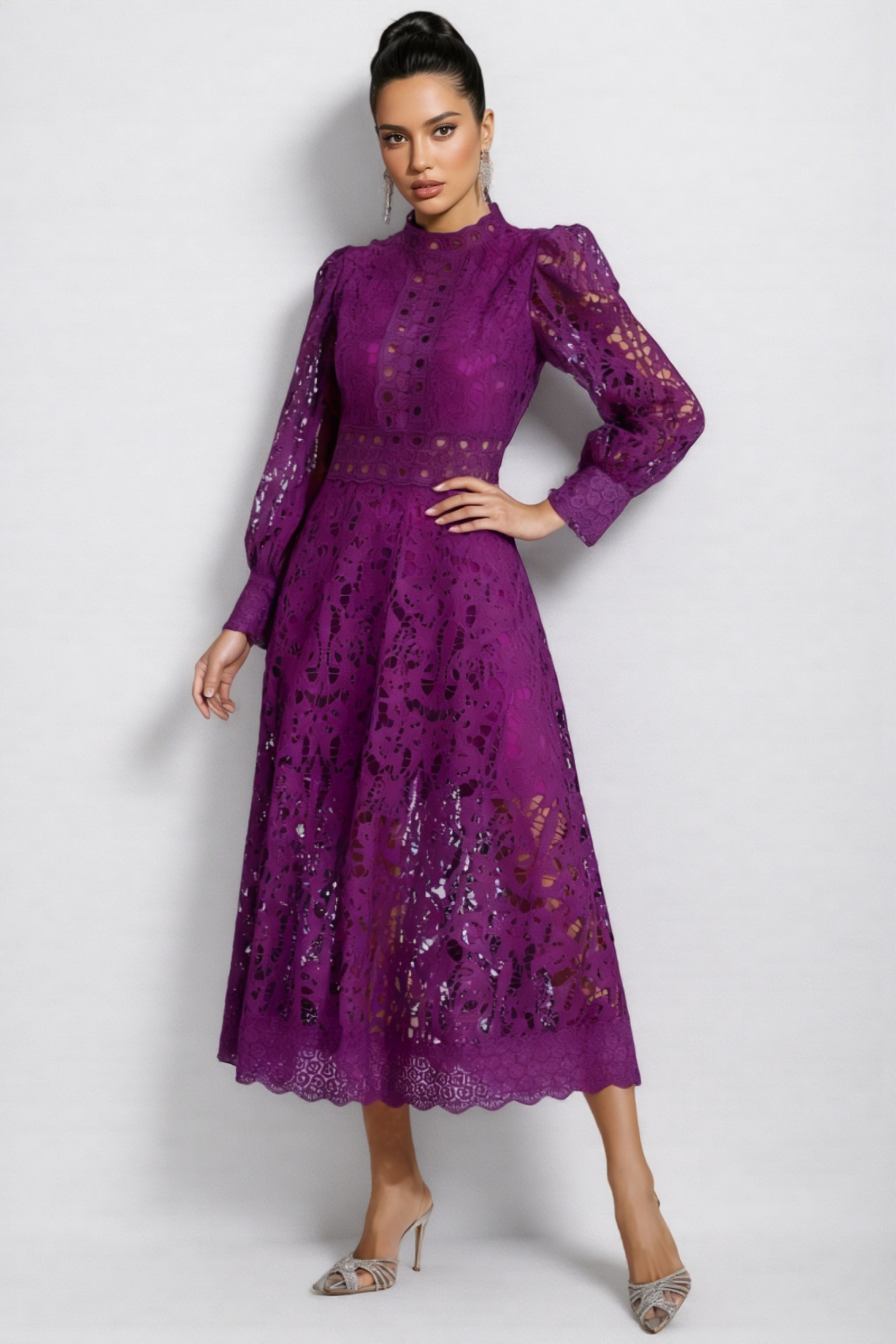 Maris Purple Lace Cutout Maxi Dress