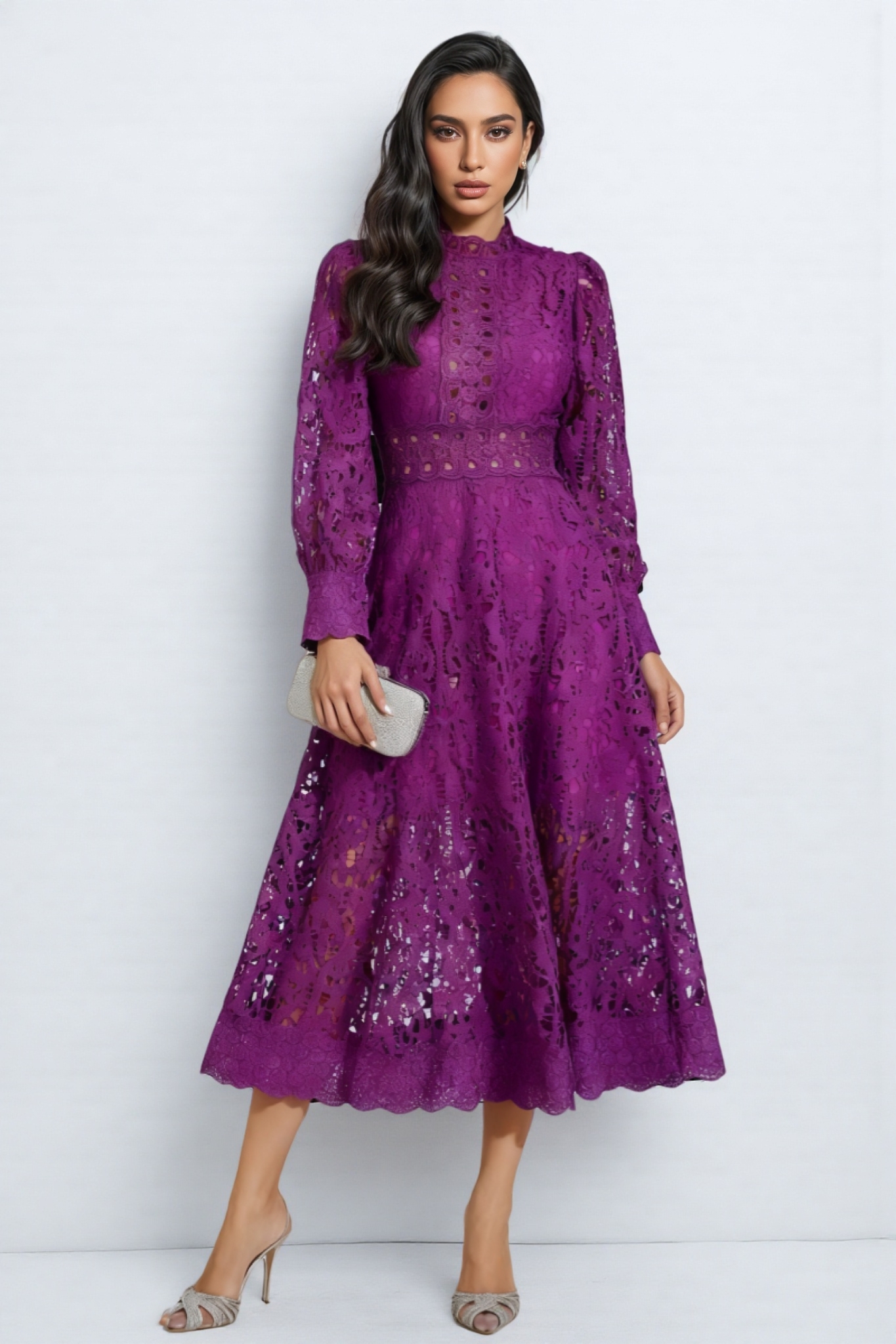 Maris Purple Lace Cutout Maxi Dress