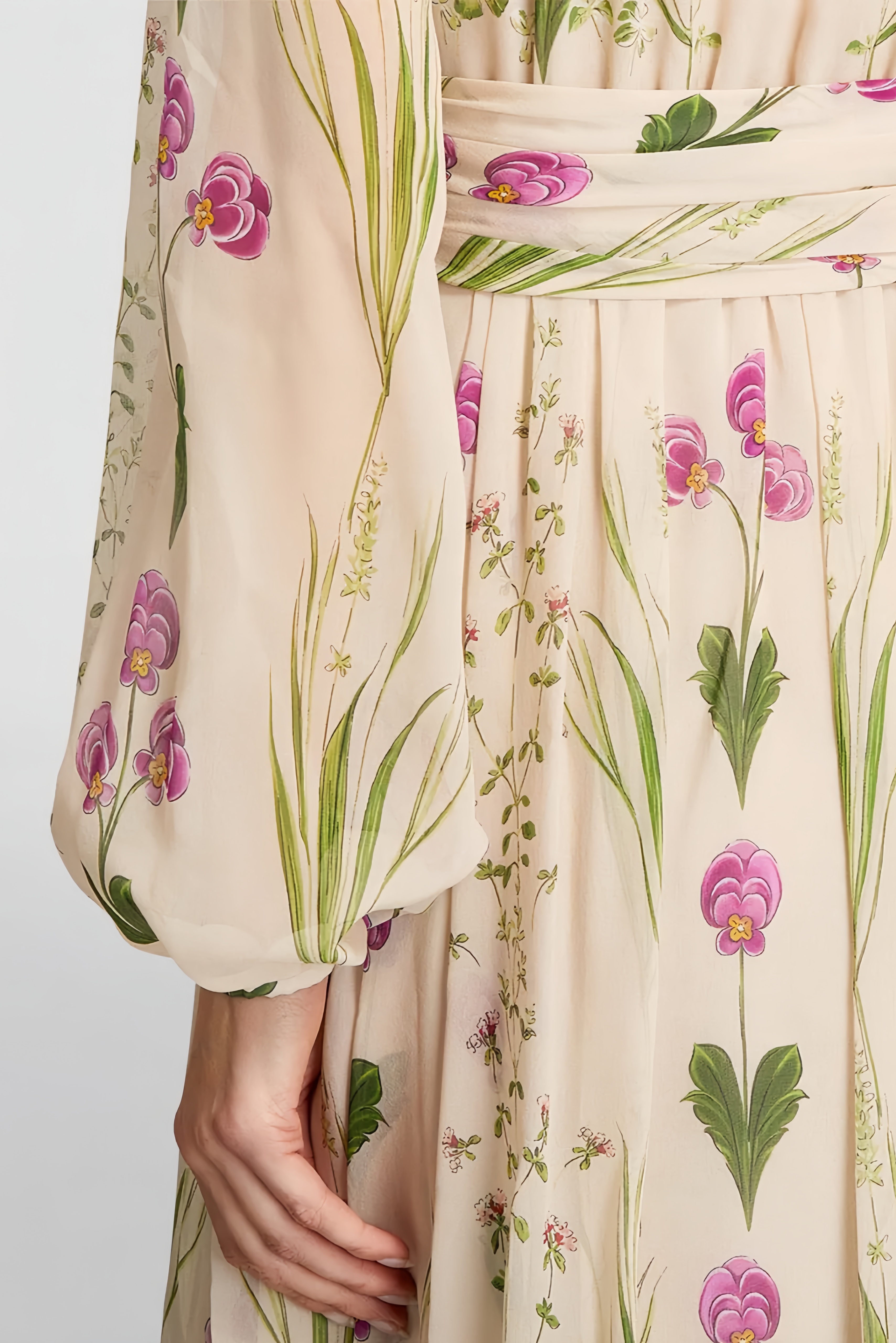 Cressida Floral Lace Up Long Sleeve Maxi Dress