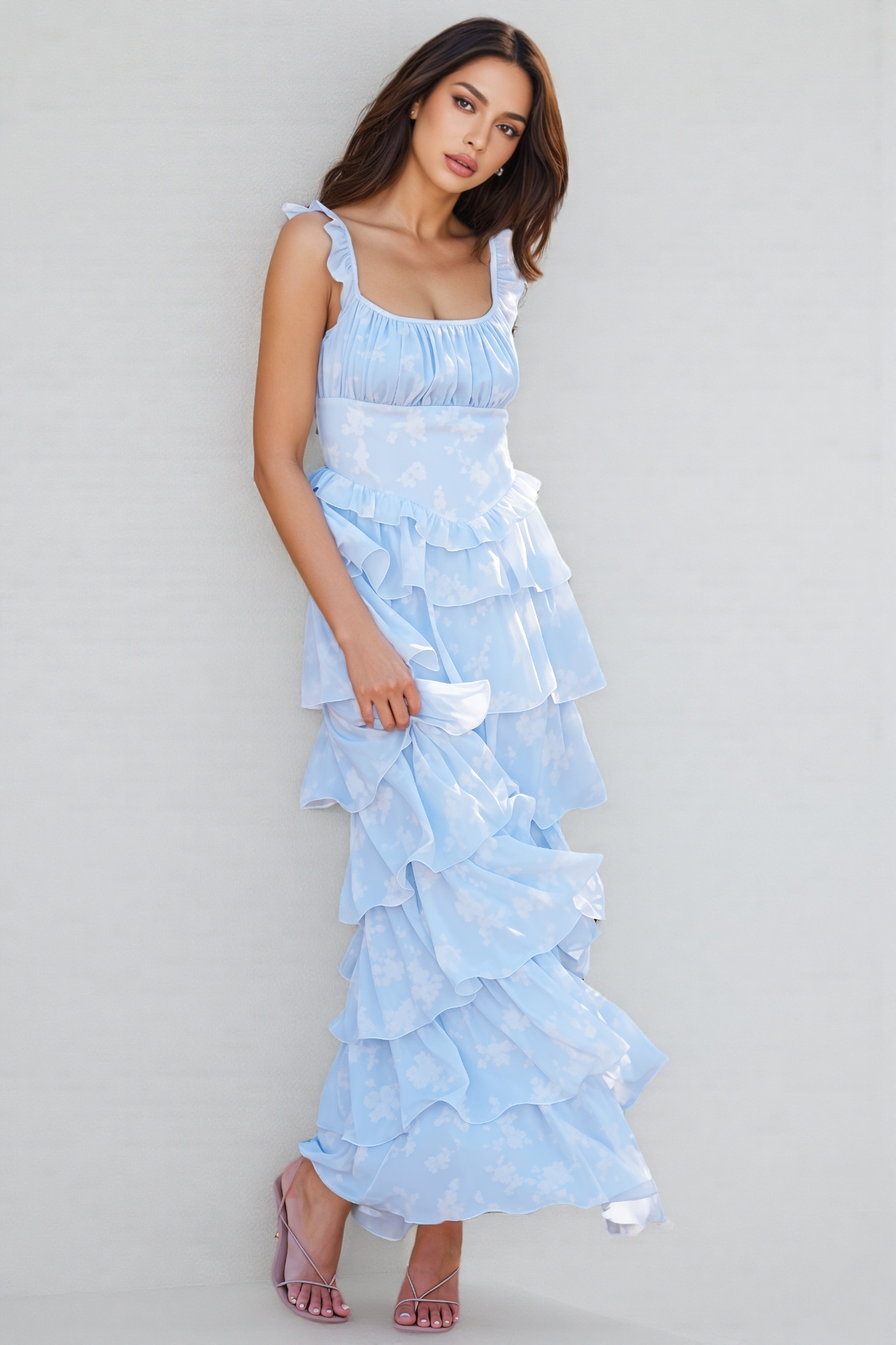 Racads Blue Strapless Floral Maxi Dress