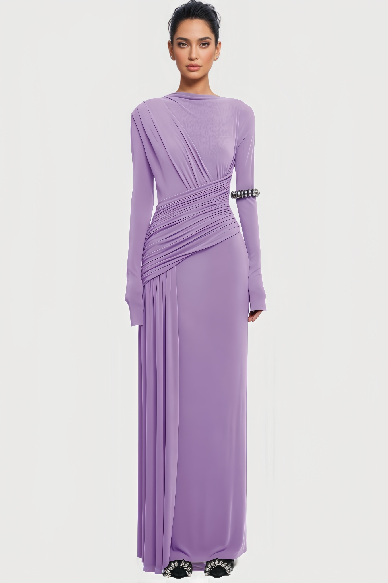 Hyxra Asymmetrical Form-Fitting Maxi Dress