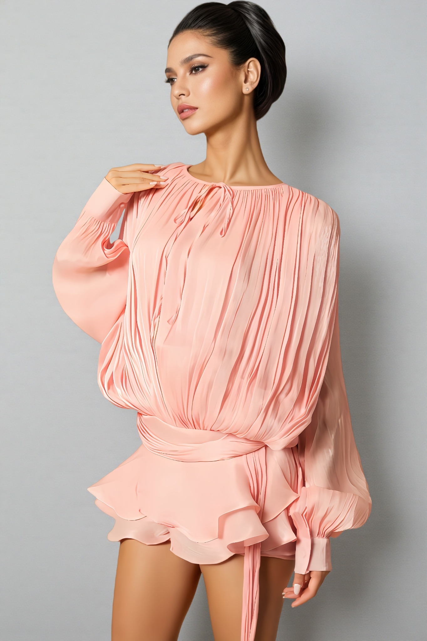 Breen Pleated Ruffle Mini Dress